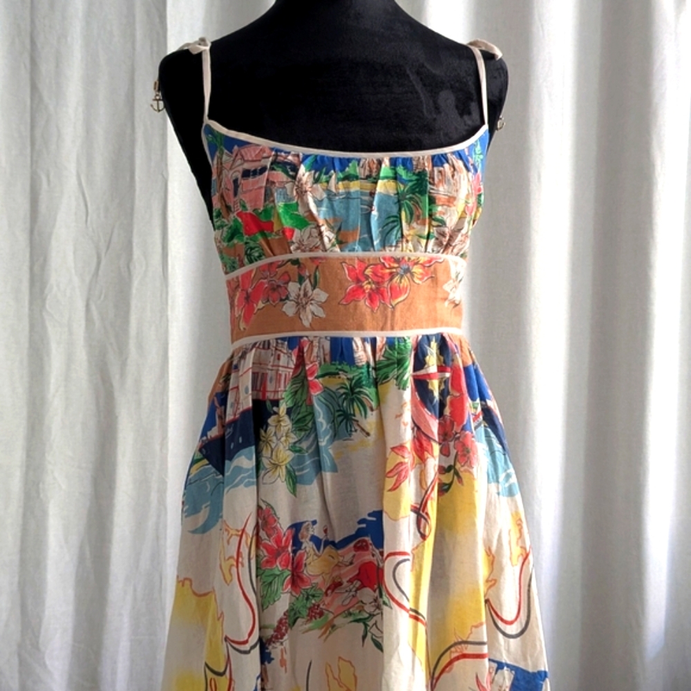 Christian Lacroix Pink Blue Spaghetti Strap Sundress - Picture 3 of 12